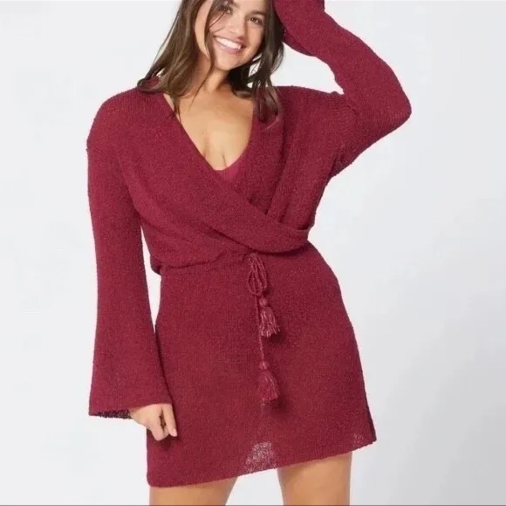L*SPACE Topanga Knit Sweater Cover-Up Dress Cabernet